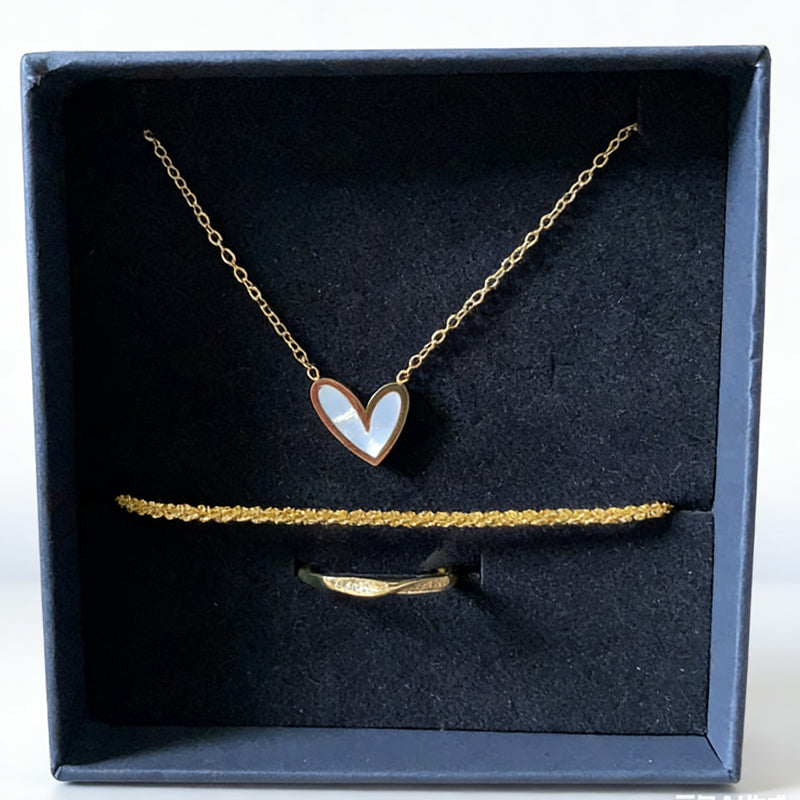 3-Piece Golden Accessory Set – Gold Texture Necklace, Bracelet & Ring Jewelry Set - Accrosstheglobe Store
