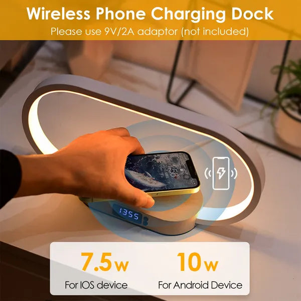 Bedside Touch Lamp with Clock & Wireless Charging – Dimmable LED Nightstand Lamp - Accrosstheglobe Store