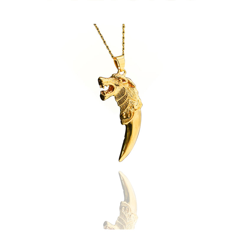24K Gold Viking Wolf Necklace – Vintage Gothic Tribal Pendant Punk Amulet - Accrosstheglobe Store