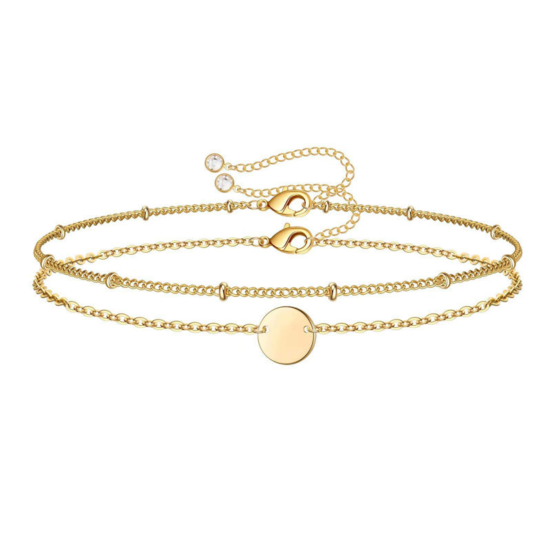 14K Gold Filled Cute Oval Chain Bar Bracelet – Dainty Adjustable Layered Women’s Bracelet - Accrosstheglobe Store