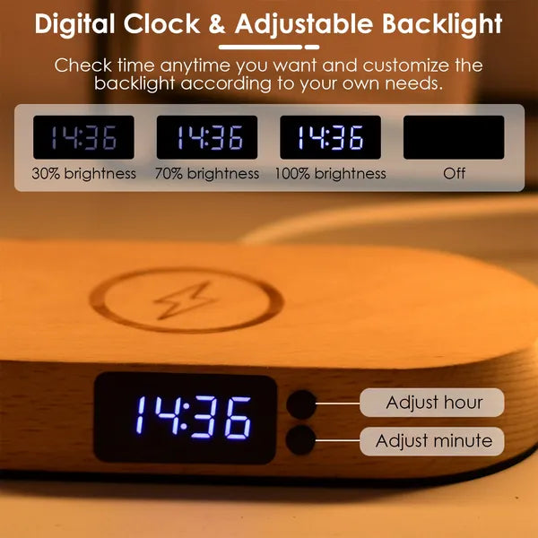 Bedside Touch Lamp with Clock & Wireless Charging – Dimmable LED Nightstand Lamp - Accrosstheglobe Store