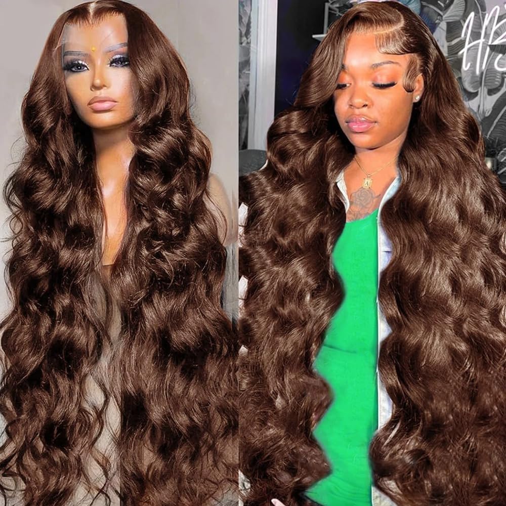 Foxen Chocolate Brown 13x4 Lace Front Body Wave Human Hair Wig - Accrosstheglobe Store
