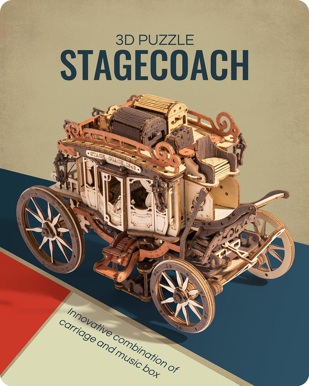 Robotime ROKR Stagecoach Music Box – 3D Wooden Puzzle for Adults Birthday Gift