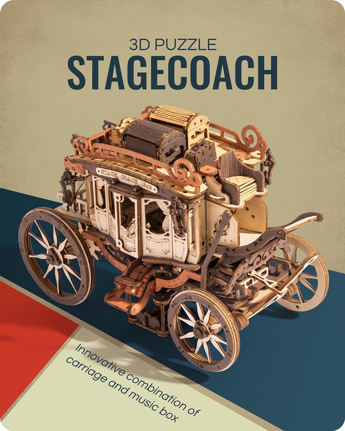 Robotime ROKR Stagecoach Music Box – 3D Wooden Puzzle for Adults Birthday Gift