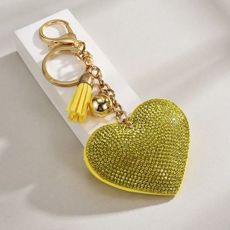 Heart-Shaped Rhinestone Leather Keychain with Tassels – Sparkling Bag Charm - Accrosstheglobe Store