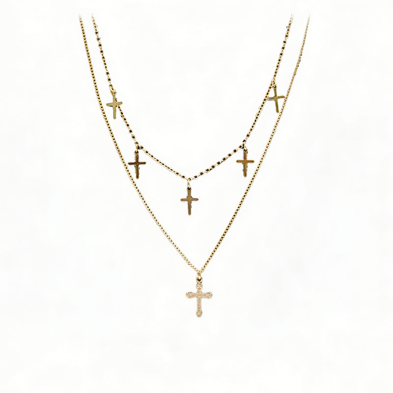 24K Gold Cross Heart Charm Choker Necklace – Dainty Layered Lip Chain Stainless Steel - Accrosstheglobe Store