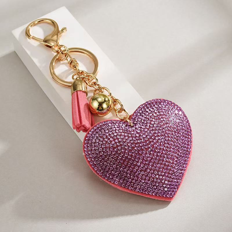 Heart-Shaped Rhinestone Leather Keychain with Tassels – Sparkling Bag Charm - Accrosstheglobe Store