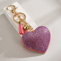 Heart-Shaped Rhinestone Leather Keychain with Tassels – Sparkling Bag Charm - Accrosstheglobe Store