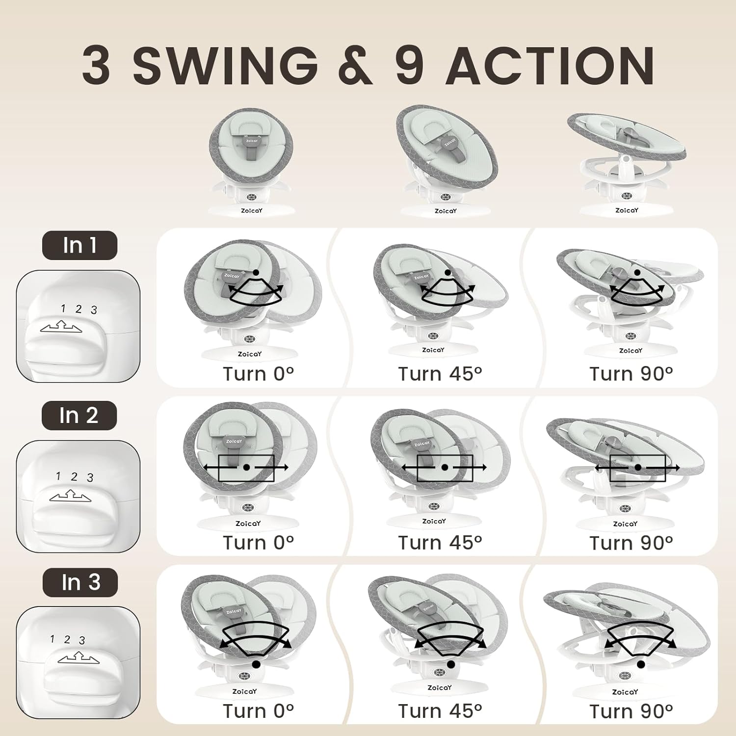 Electric Baby Swing with Motion Detection – 3 Swing Modes, 12 Lullabies & 5 Speeds