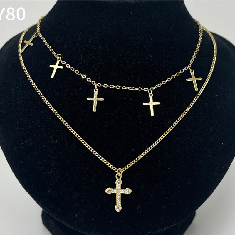 24K Gold Cross Heart Charm Choker Necklace – Dainty Layered Lip Chain Stainless Steel - Accrosstheglobe Store