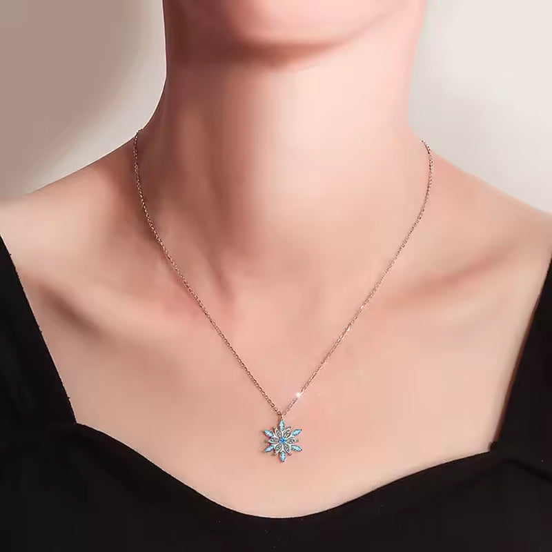 Sterling Silver Snowflake Pendant Necklace – Austrian Crystals, Adjustable Chain - Accrosstheglobe Store