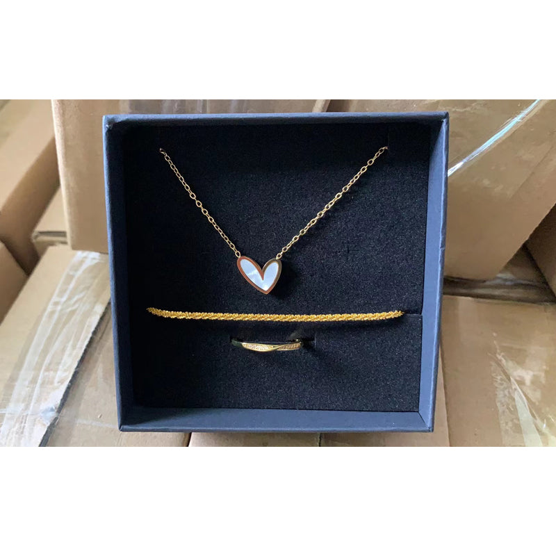 3-Piece Golden Accessory Set – Gold Texture Necklace, Bracelet & Ring Jewelry Set - Accrosstheglobe Store