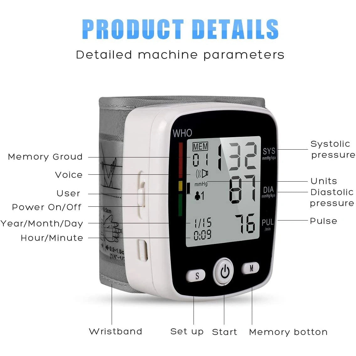 Wrist Blood Pressure Monitor – Automatic Voice Broadcast, 2 Users, 180 Memory & USB Charging - Accrosstheglobe Store