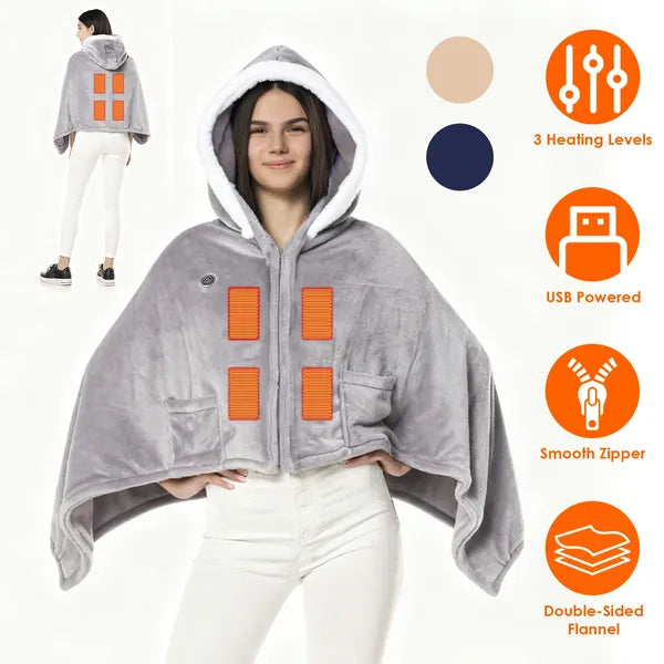 Wearable Heated Electric Blanket Hoodie – Double-Sided Flannel with 3 Heat Levels - Accrosstheglobe Store