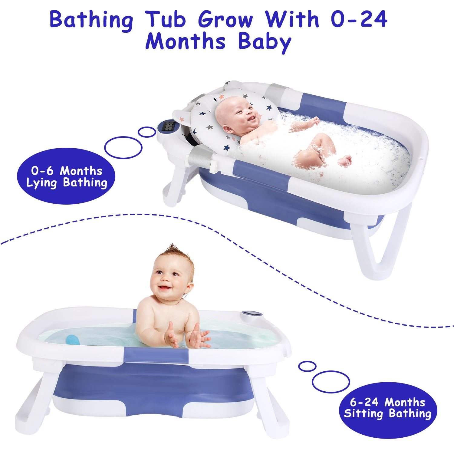 Collapsible Baby Bath Tub with Thermometer – Foldable Travel Bathtub for 0-24 Months - Accrosstheglobe Store