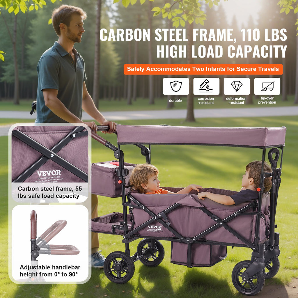 Collapsible Wagon Stroller for 2 Kids – 4 Wheels & Canopy - Accrosstheglobe Store