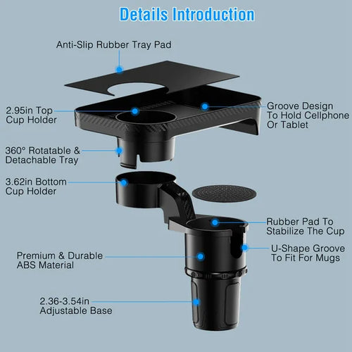 360° Rotating Car Cup Holder Tray – Expandable Bottle Holder Adapter - Accrosstheglobe Store