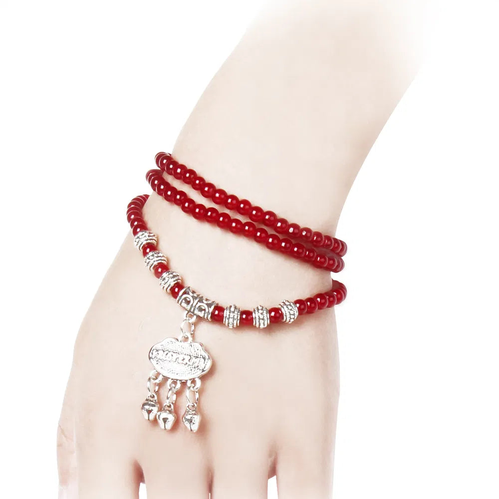 Red Agate Beaded Good Luck Bracelet – Natural Stone Healing Crystal Bracelet - Accrosstheglobe Store