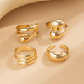 4-Piece Minimalist Golden Open Ring Set – Adjustable Spiral & Teardrop Rings for Women - Accrosstheglobe Store