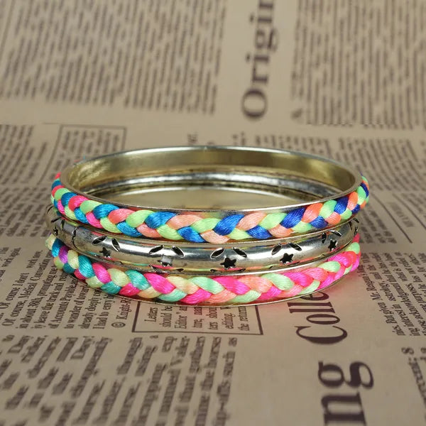 4-Piece Colorful Woven Burnished Gold Bracelet Set – Boho Stackable Women’s Bracelets - Accrosstheglobe Store