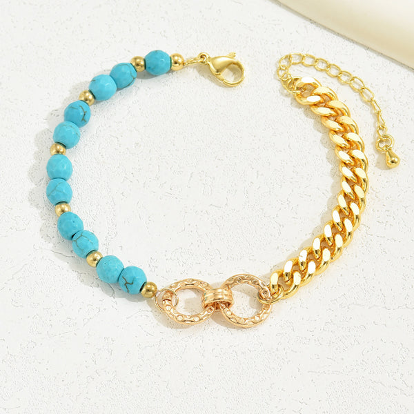 Turquoise Multi-Chain Mixed Bead Bracelet – Double Ring Luxury Women’s Vacation Bracelet - Accrosstheglobe Store