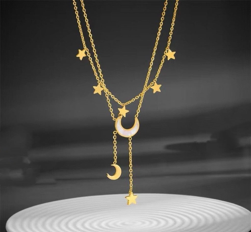 Moon & Stars Layered Gold Chain Necklace – Astrology Jewelry for Women - Accrosstheglobe Store