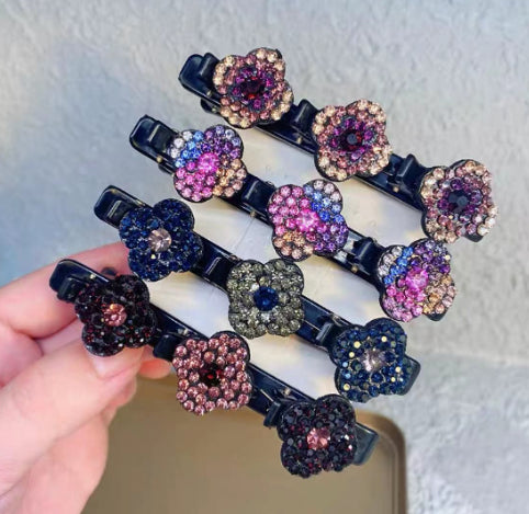 Sparkling Crystal Four-Leaf Clover Hair Clips – Rhinestone Braided Duckbill Hairpin - Accrosstheglobe Store