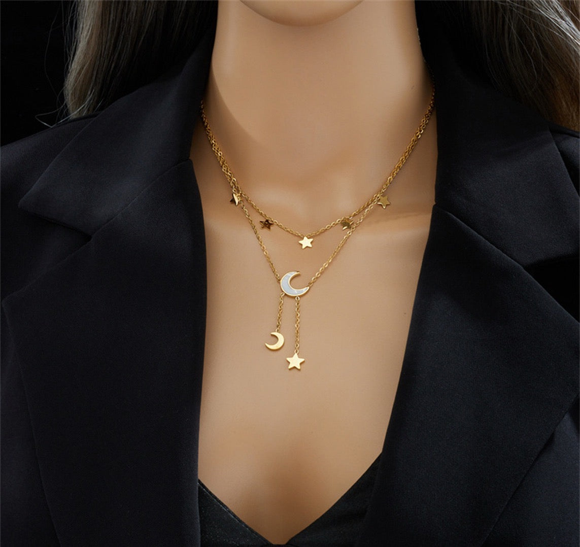 Moon & Stars Layered Gold Chain Necklace – Astrology Jewelry for Women - Accrosstheglobe Store