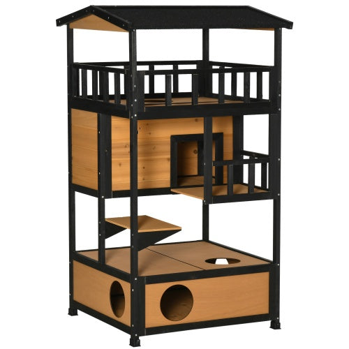 Wooden Outdoor Cat House – Wild Cat Shelter & Kitten Tree House - Accrosstheglobe Store