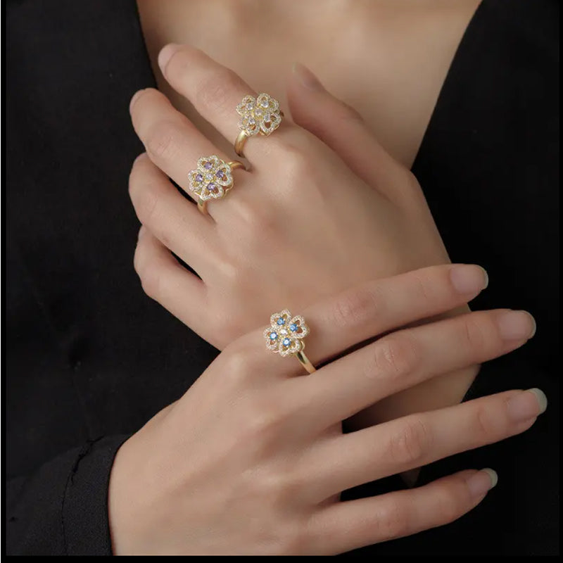 Rotate Rings For Women,Zircon Stainless Steel Open Adjustable Ring  Gift Jewelry - Accrosstheglobe Store