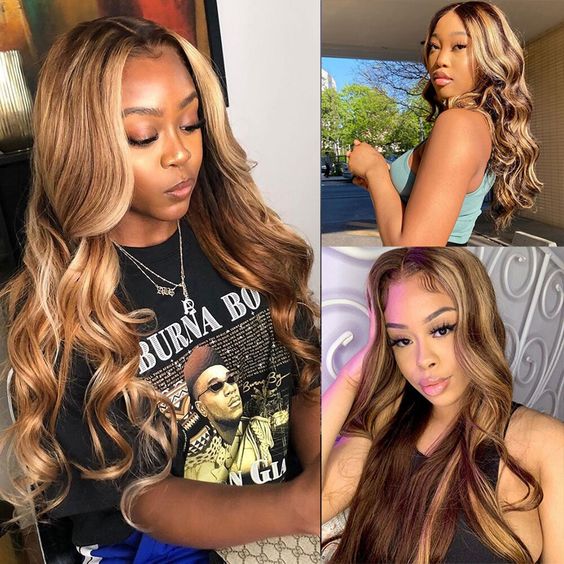 4x4 Lace Closure Body Wave Human Hair Wig – P427 Highlight, 150 Density - Accrosstheglobe Store