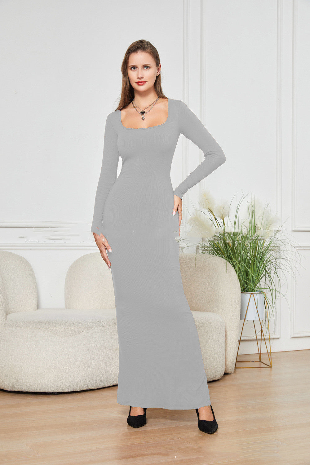 2-in-1 Belly Contracting Hip Lifting Long Sleeve Dress – Double-Layer Shaping Dress - Accrosstheglobe Store