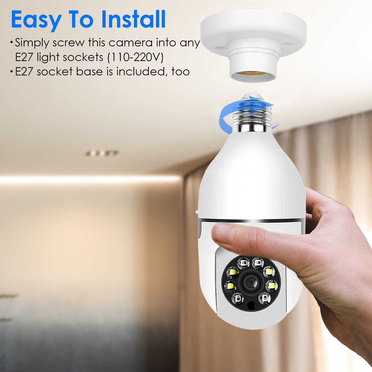 E27 WiFi Bulb Security Camera – 1080P FHD Pan Tilt with Two-Way Audio & Night Vision - Accrosstheglobe Store