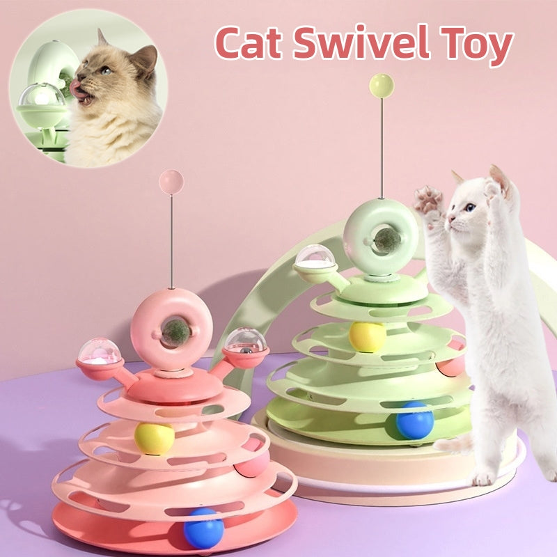 4-Level Cat Toy Tower with Roller Balls – Interactive Turntable Track - Accrosstheglobe Store