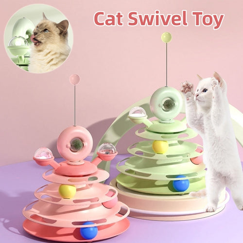 4-Level Cat Toy Tower with Roller Balls – Interactive Turntable Track - Accrosstheglobe Store