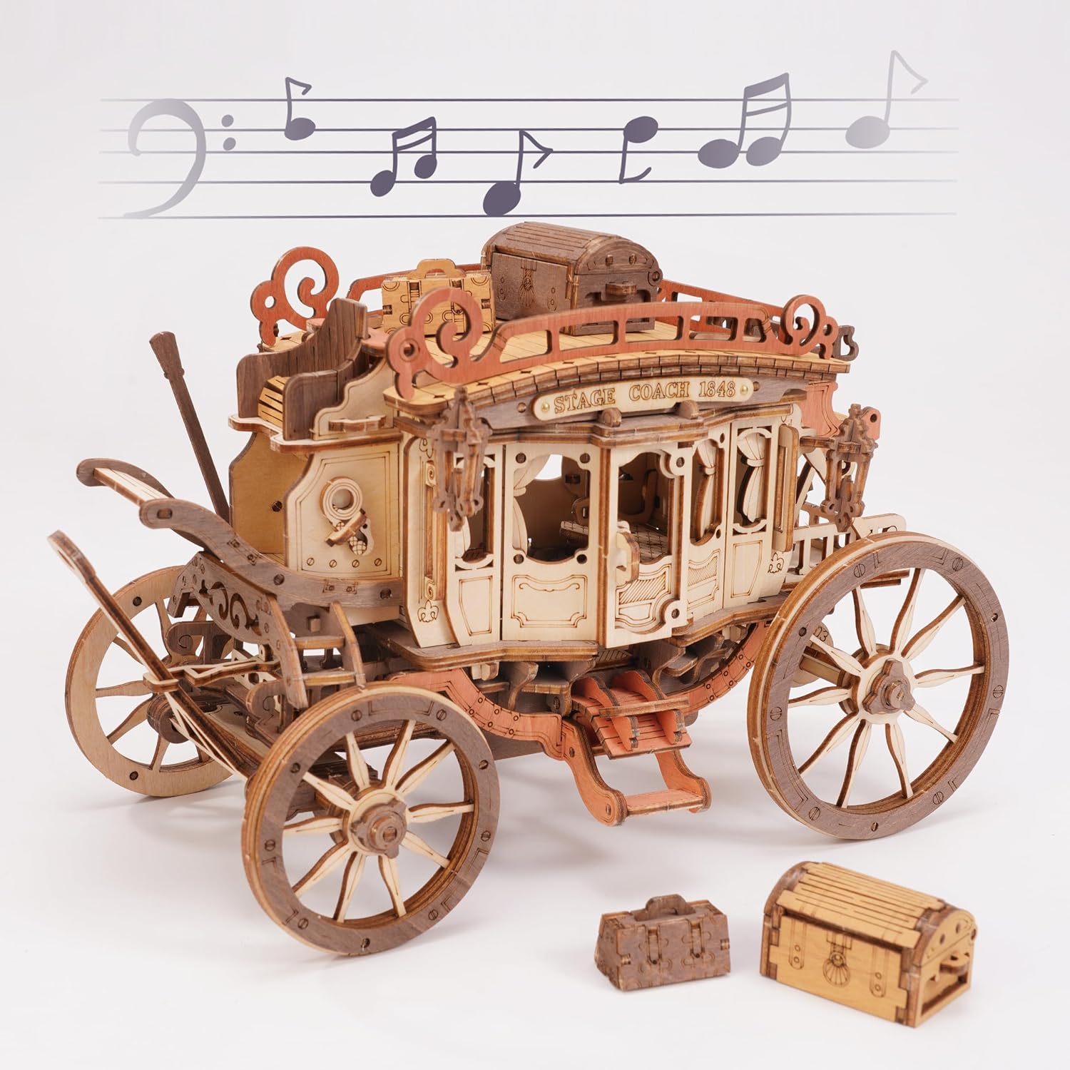 Robotime ROKR Stagecoach Music Box – 3D Wooden Puzzle for Adults Birthday Gift
