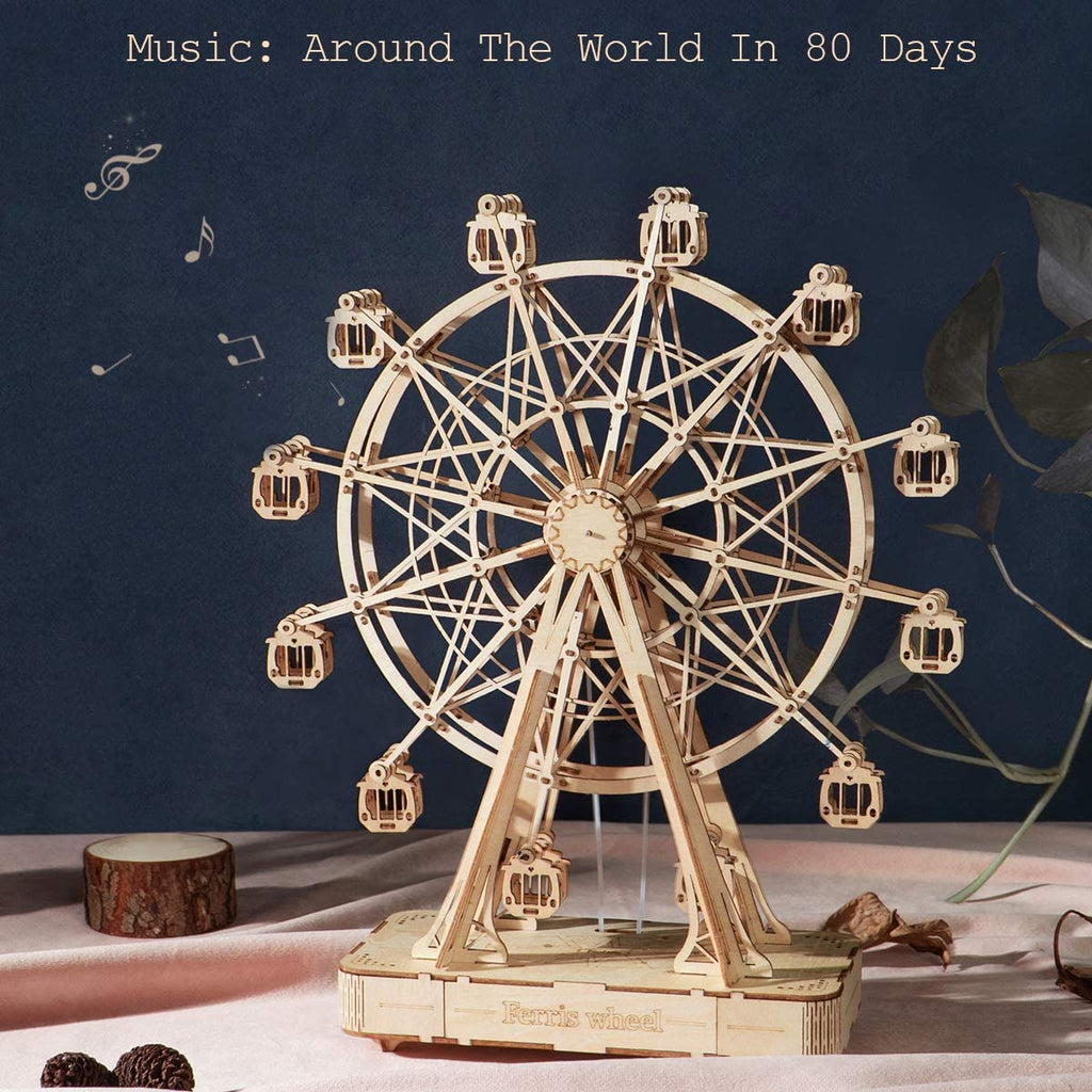 Robotime DIY Wooden Ferris Wheel Music Box – Rotatable Model Toy TGN01