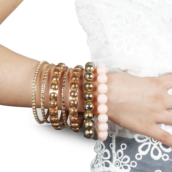7-Piece Retro Burnished Gold Rhinestone Bangle Bracelet Set – Stackable Women’s Bangles - Accrosstheglobe Store