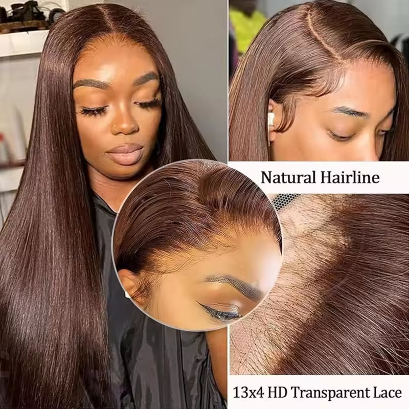 13x4 HD Lace Front Wig, Human Hair, Natural Brazilian Brown Wig, Women's Unprocessed Virgin Hair Wig - Accrosstheglobe Store