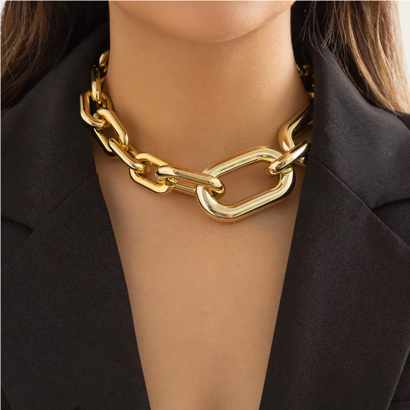 Chunky Gold Chain Necklace – Vintage Heavy Metal Thick Link Choker for Women - Accrosstheglobe Store