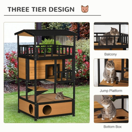 Wooden Outdoor Cat House – Wild Cat Shelter & Kitten Tree House - Accrosstheglobe Store