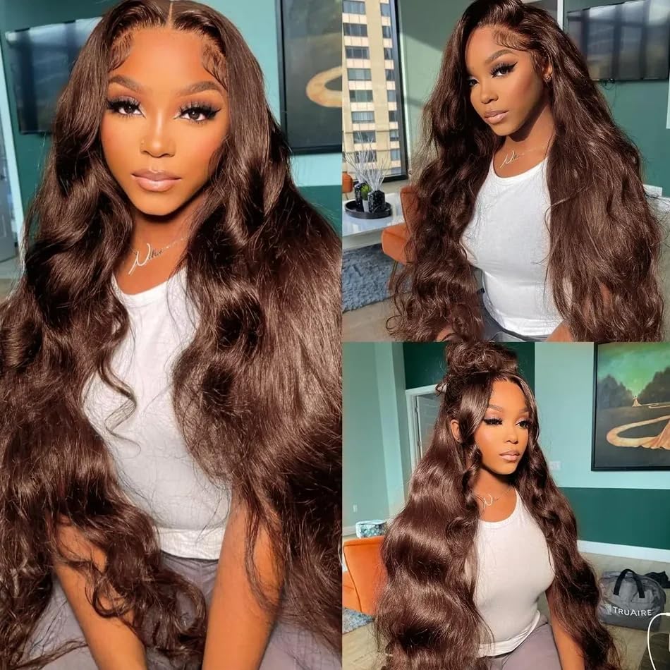 Foxen Chocolate Brown 13x4 Lace Front Body Wave Human Hair Wig - Accrosstheglobe Store