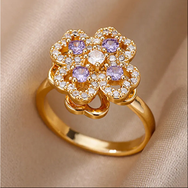 Rotate Rings For Women,Zircon Stainless Steel Open Adjustable Ring  Gift Jewelry - Accrosstheglobe Store