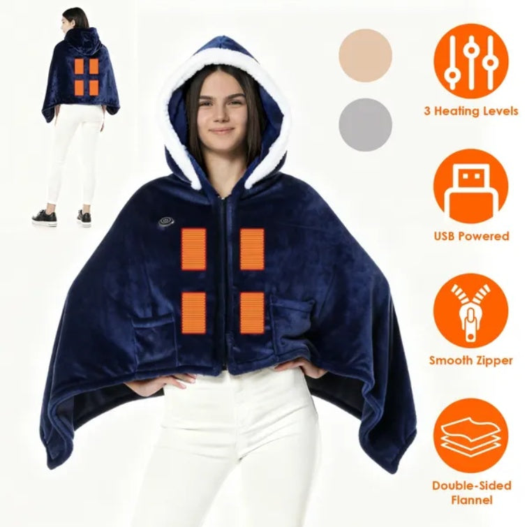 Wearable Heated Electric Blanket Hoodie – Double-Sided Flannel with 3 Heat Levels - Accrosstheglobe Store