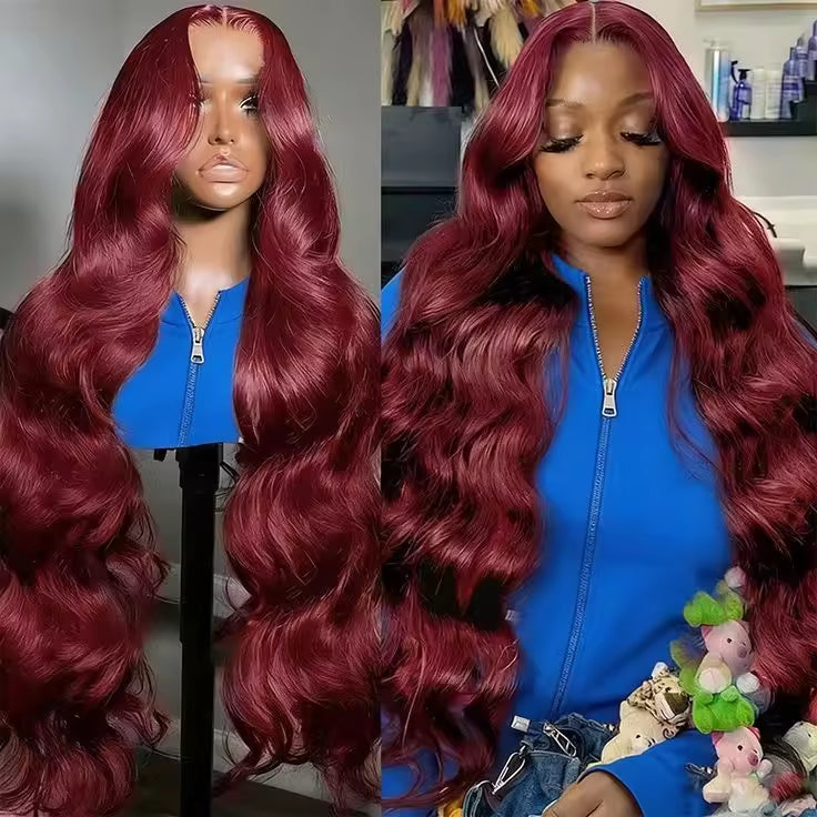 13x6 Human Hair Lace Wig, High-Definition Burgundy Lace Wig, Human Hair With Aligned Cuticle Layer, Indian Hair Wig - Accrosstheglobe Store