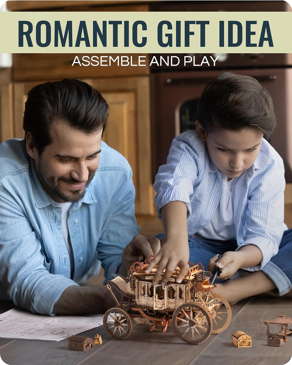 Robotime ROKR Stagecoach Music Box – 3D Wooden Puzzle for Adults Birthday Gift