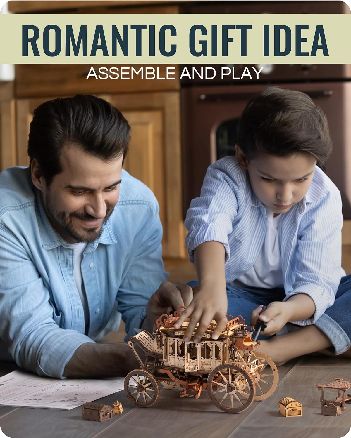 Robotime ROKR Stagecoach Music Box – 3D Wooden Puzzle for Adults Birthday Gift