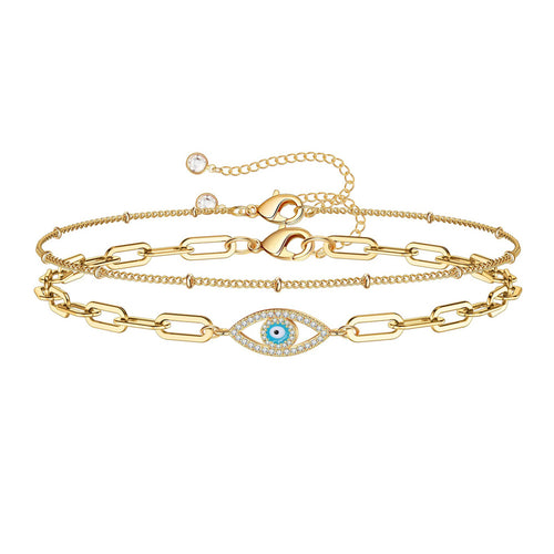 14K Gold Filled Dainty Layered Bracelet – Adjustable Oval Chain Bar Bracelet for Women - Accrosstheglobe Store