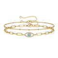 14K Gold Filled Dainty Layered Bracelet – Adjustable Oval Chain Bar Bracelet for Women - Accrosstheglobe Store