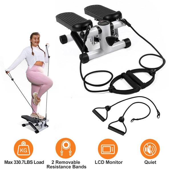 Mini Fitness Step Machine with Resistance Bands – Hydraulic Stepper with LCD Display - Accrosstheglobe Store